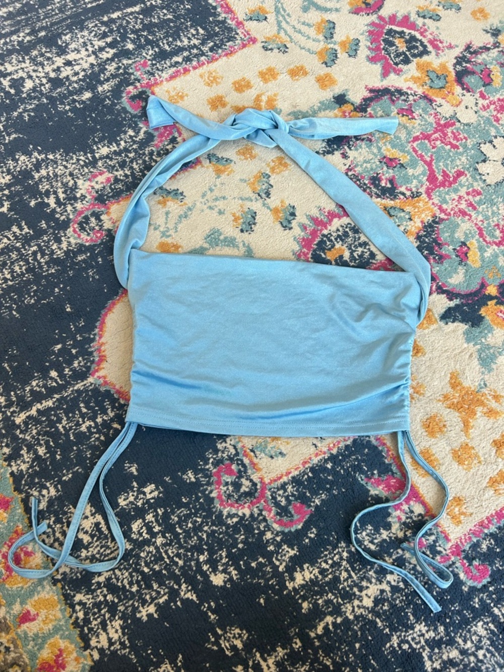SHEIN Sky Blue Tie Halter Crop Top